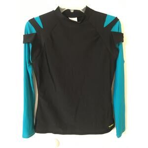 Speedo Zumba Size Small Long Sleeve Teal & Black Activewear Top Slashed